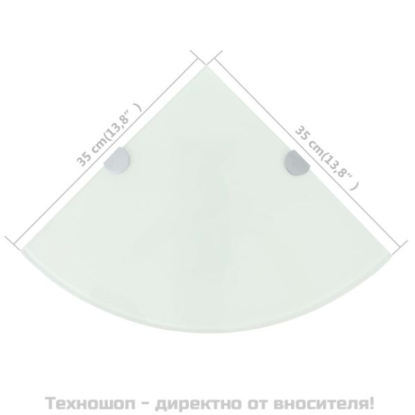 Ъглов рафт с държачи в цвят хром, бяло стъкло, 35x35 см