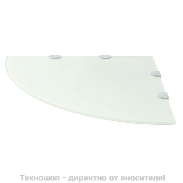 Ъглов рафт от бяло стъкло с държачи в цвят хром, 45x45 см