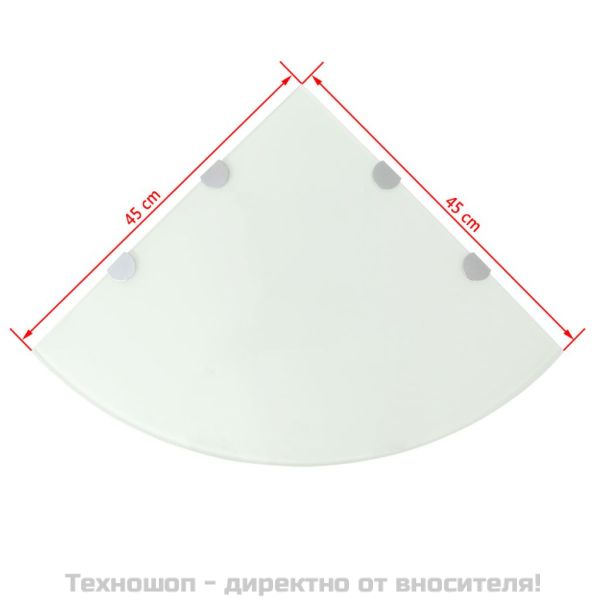 Ъглов рафт от бяло стъкло с държачи в цвят хром, 45x45 см