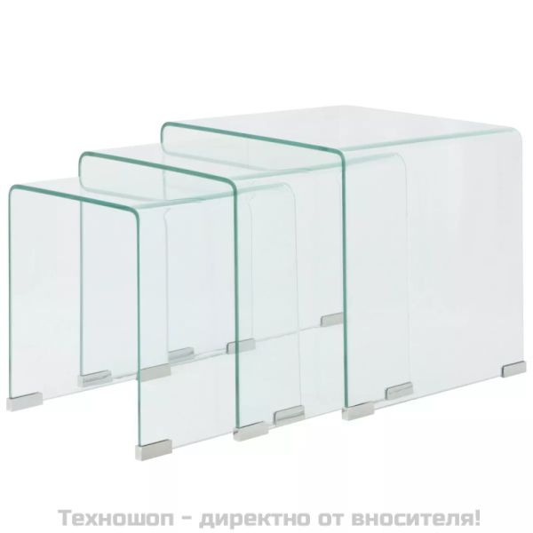 Комплект три помощни масички, темперирано прозрачно стъкло