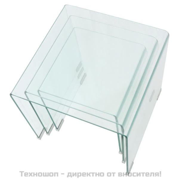 Комплект три помощни масички, темперирано прозрачно стъкло
