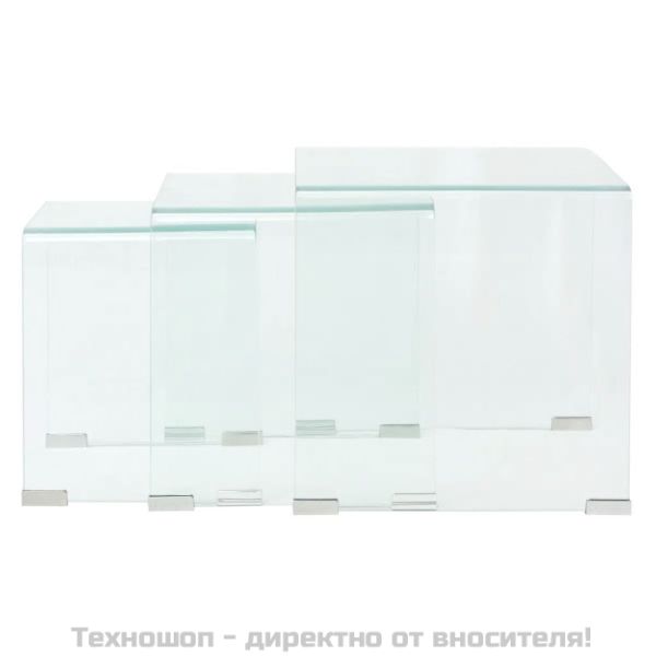 Комплект три помощни масички, темперирано прозрачно стъкло