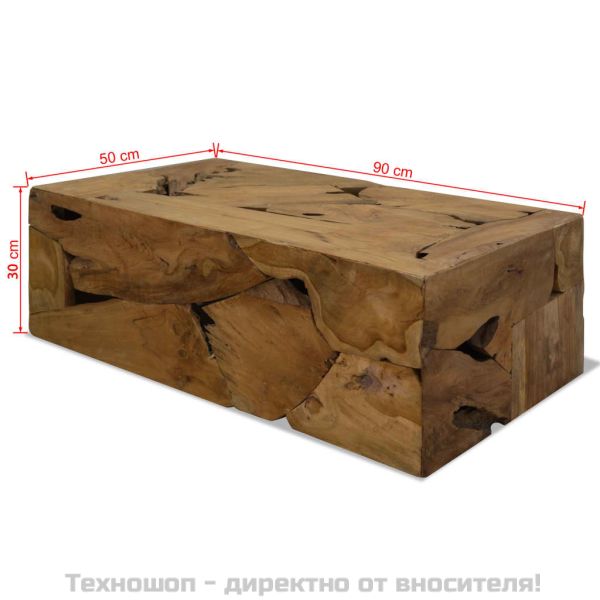 Маса за кафе, 90x50x30 см, естествена тикова дървесина, кафява