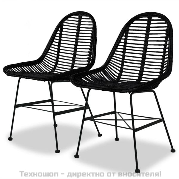 Трапезни столове, 2 бр, черни, естествен ратан