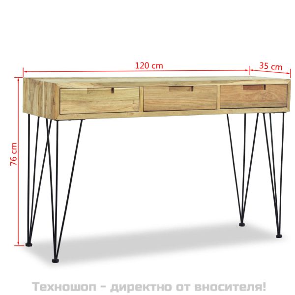 Конзолна маса, 120x35x76 cм, тик масив