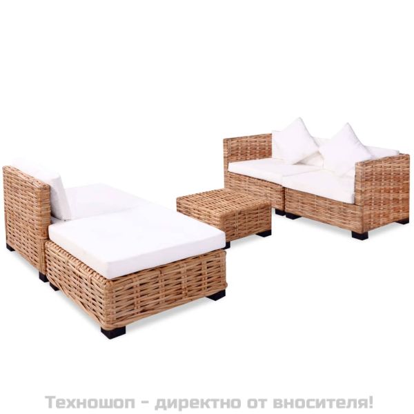 Комплект мека мебел, 14 части, естествен ратан