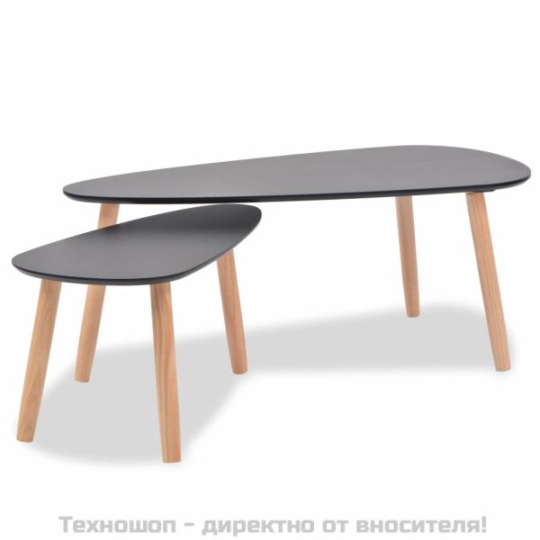 Комплект кафе маси, 2 части, иглолистна дървесина масив, черен