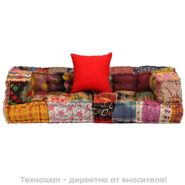 2-местен модулен пуф, пачуърк, текстил