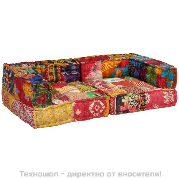 2-местен модулен пуф, пачуърк, текстил