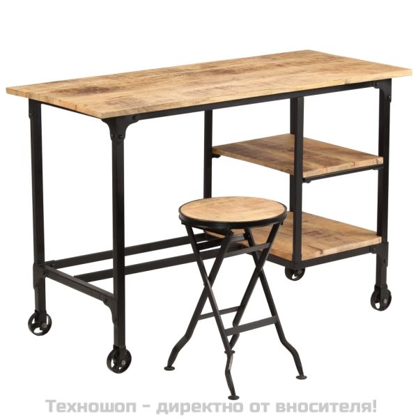 Бюро със сгъваем стол, мангово дърво масив, 115x50x76 см