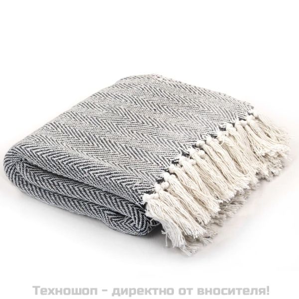 Декоративно одеяло, памук, рибена кост, 160x210 см, нейви синьо