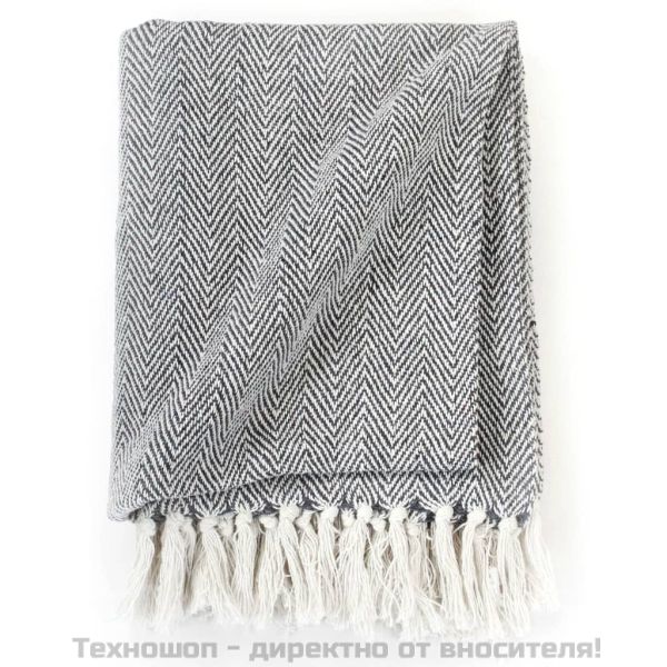 Декоративно одеяло, памук, рибена кост, 160x210 см, нейви синьо