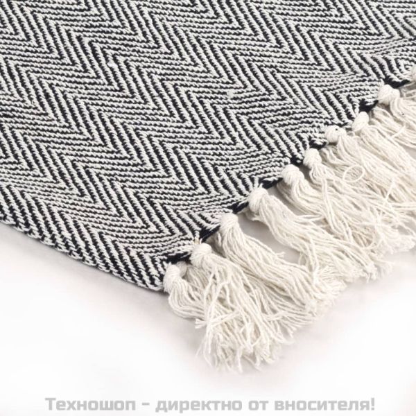 Декоративно одеяло, памук, рибена кост, 220x250 см, нейви синьо