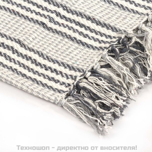 Декоративно одеяло, памук, ивици, 125x150 см, сиво и бяло