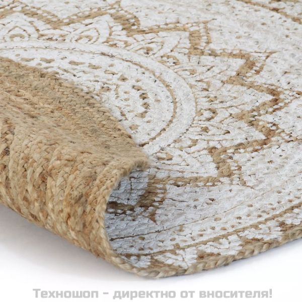 Плетен килим от юта с принт, 120 см, кръгъл