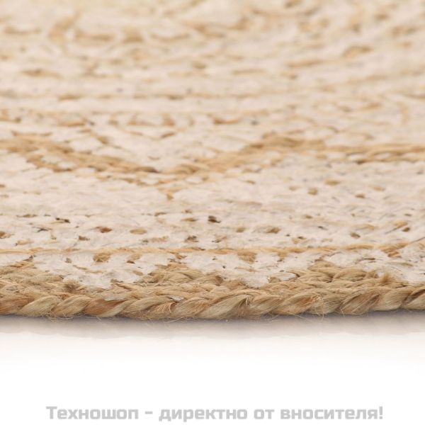 Плетен килим от юта с принт, 120 см, кръгъл
