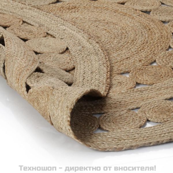 Плетен килим с дизайн, от юта, 120 см, кръгъл