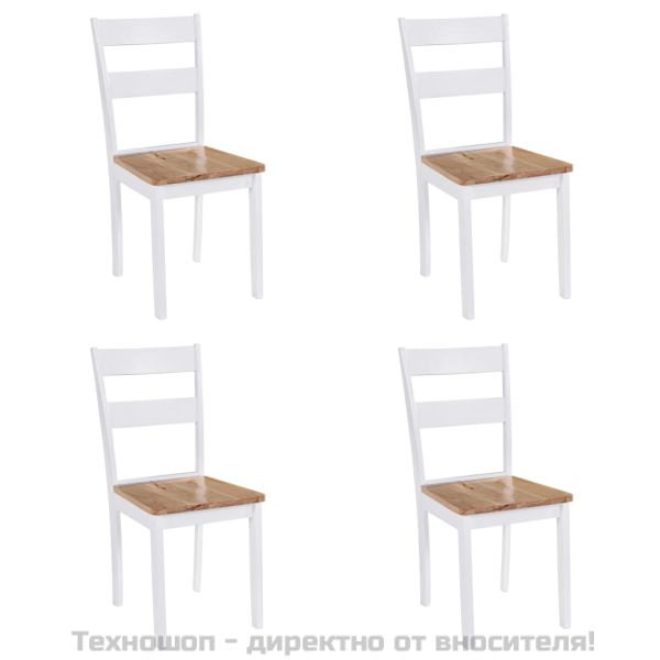 Трапезни столове, 4 бр, бели, каучуково дърво масив