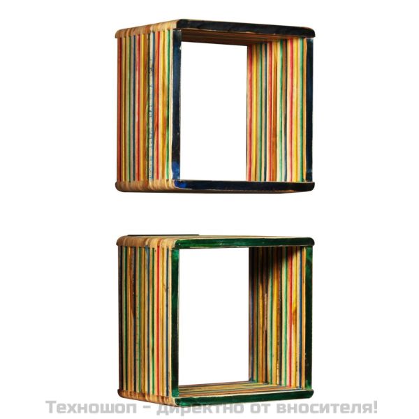 К-кт стенни рафтове, 3 бр, регенериран тик масив, многоцветен