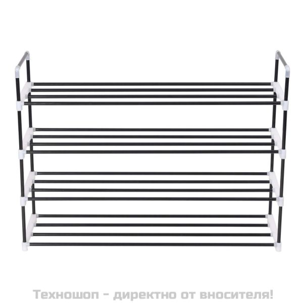 Стелаж за обувки с 4 рафта, метал и пластмаса, черен