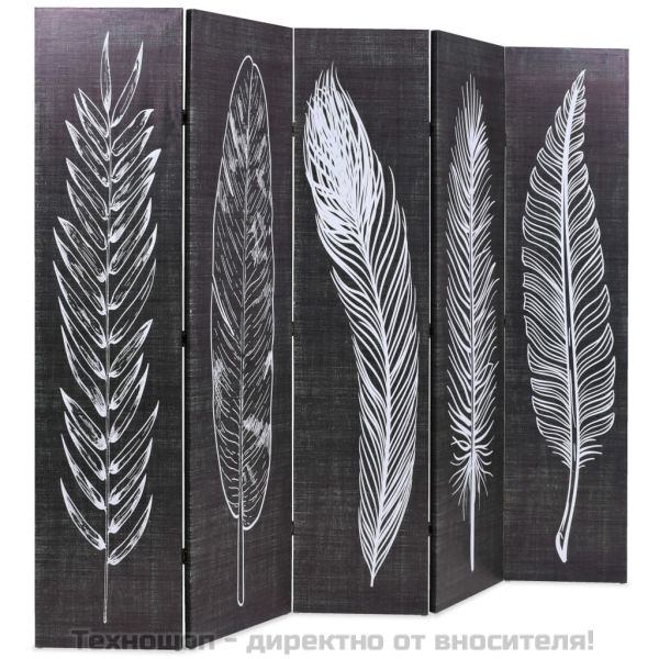 Сгъваем параван за стая, 200x170 см, пера, черно и бяло