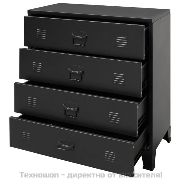 Метален скрин, индустриален стил, 78x40x93 см, черен