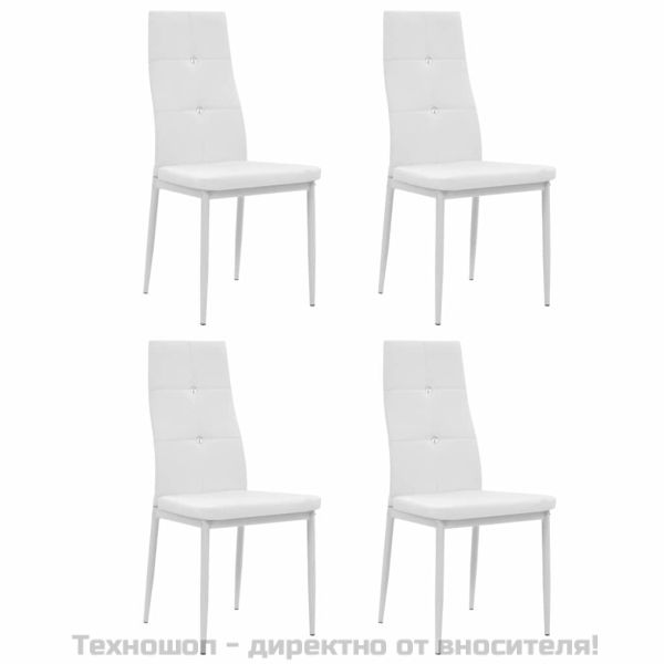 Трапезни столове, 4 бр, бели, изкуствена кожа