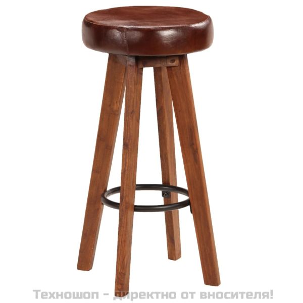 Бар столове, 2 бр, естествена кожа и акациево дърво масив