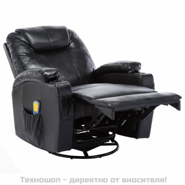 Масажен стол с люлееща функция, черен, изкуствена кожа