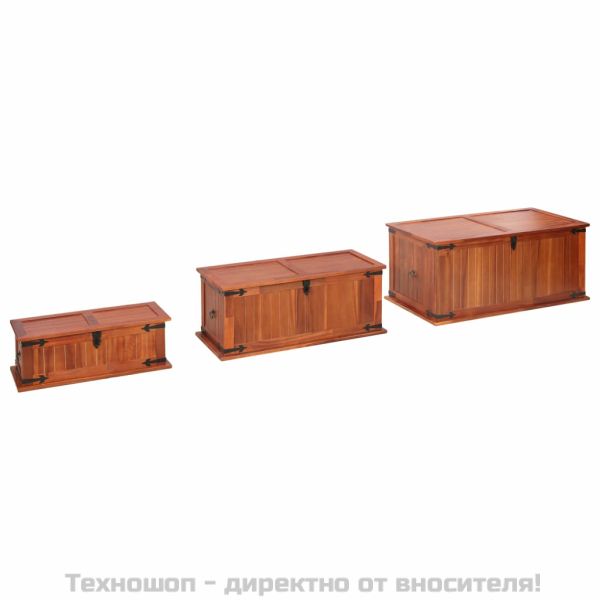 Сандъци за съхранение, 3 бр, акация масив
