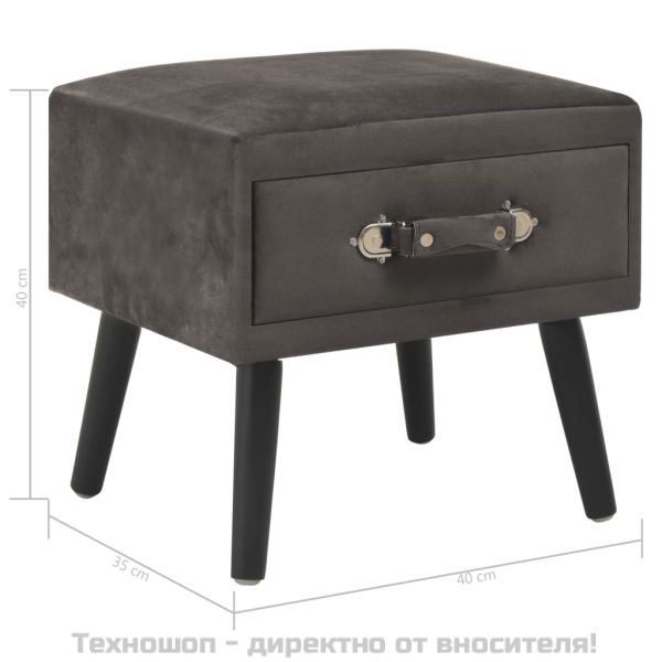 Нощно шкафче, сиво, 40x35x40 см, кадифе