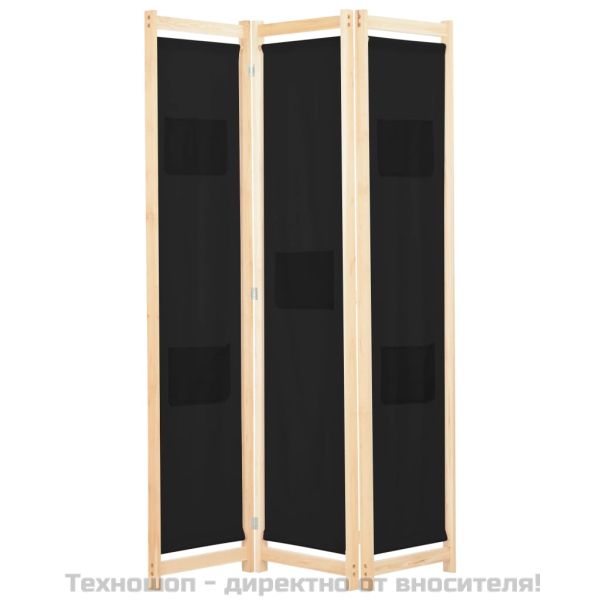 Параван за стая, 3 панела, черен, 120x170x4 cм, текстил