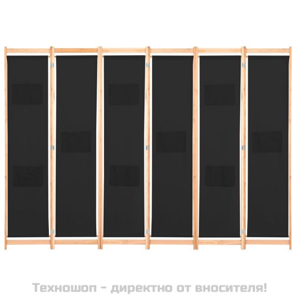 Параван за стая, 6 панела, черен, 240х170х4 cм, текстил