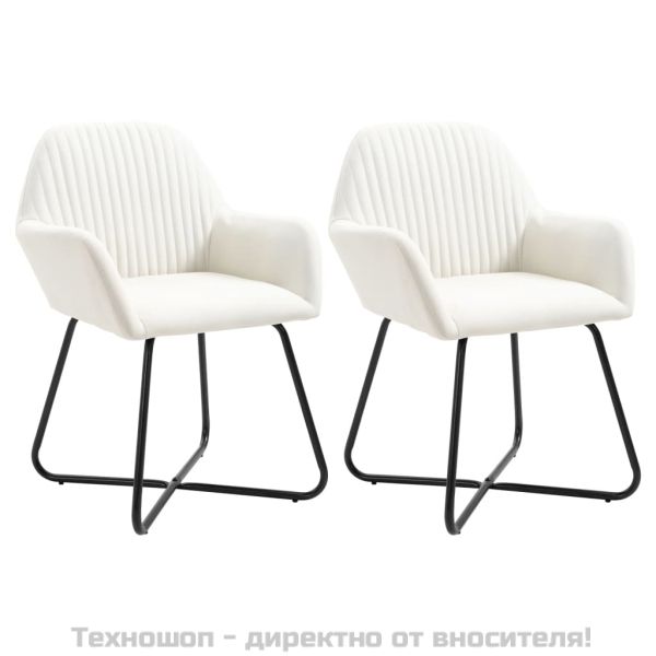 Трапезни столове, 2 бр, кремави, текстил