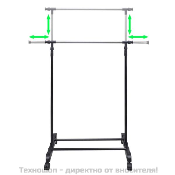 Регулируеми стойки за дрехи, 2 бр, 1 релса
