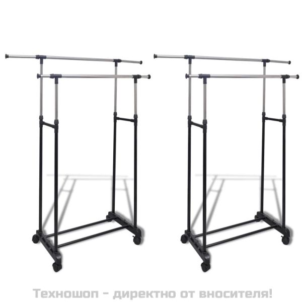 Регулируеми стойки за дрехи, 2 бр, 2 релси