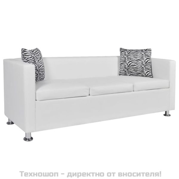 Комплект дивани, 2 и 3-местен, изкуствена кожа, бял