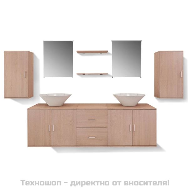 комплект мебели от 9 части и мивка за баня, бежов цвят