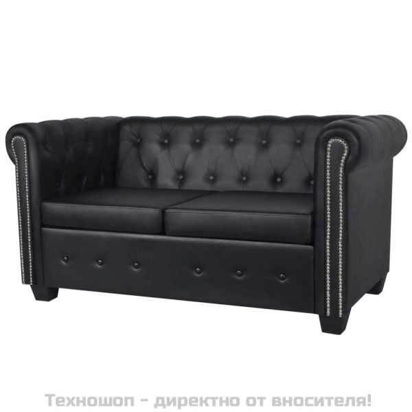 Честърфийлд 2-местен и 3-местен диван изкуствена кожа черен