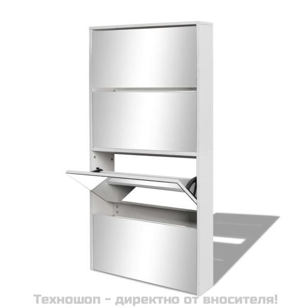 Шкаф за обувки на 4 нива с огледала, бял, 63x17x134 cм