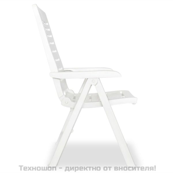 Сгъваеми столове с регулируема облегалка, 4 бр., пластмаса, бели
