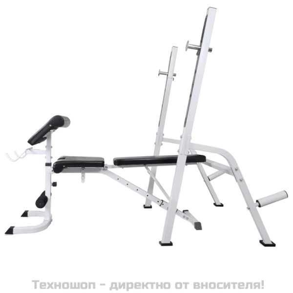 Комплект лежанка със стойка за лост, щанга и дъмбели, 60,5 кг