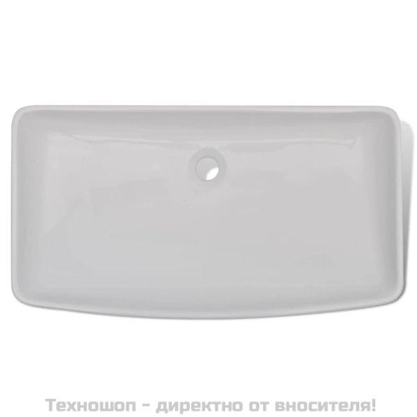 Мивка за баня със смесител, керамична, правоъгълна, бяла