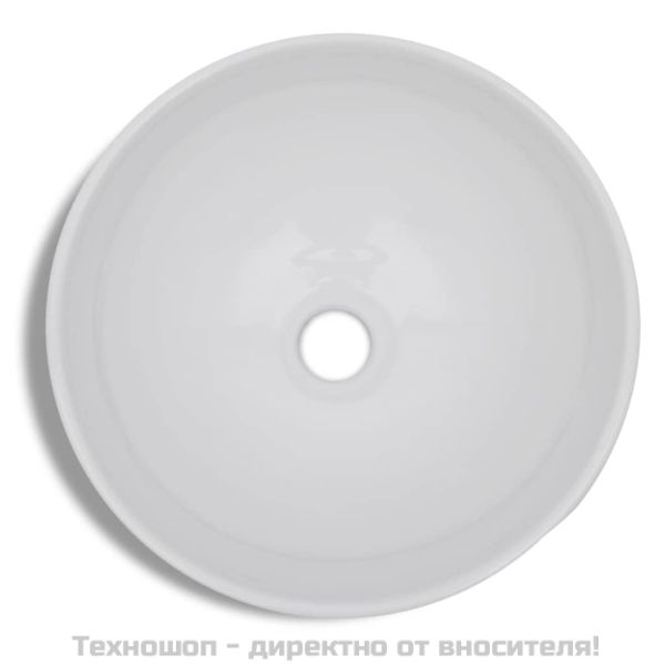 Мивка за баня със смесител, керамична, кръгла, бяла