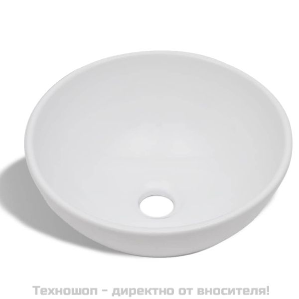 Мивка за баня със смесител, керамична, кръгла, бяла