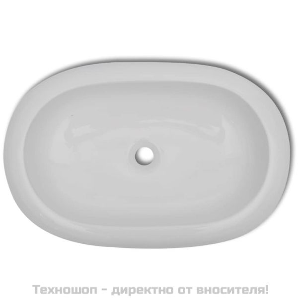 Мивка за баня със смесител, керамична, овална, бяла