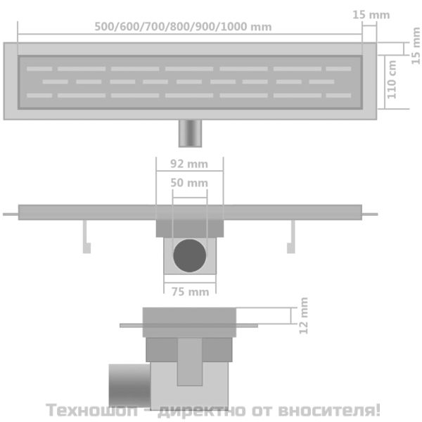 Линейни сифони, 2 бр, 530x140 мм, неръждаема стомана