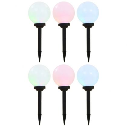 Външни соларни лампи 6 бр LED сферични 20 см RGB
