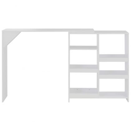 Бар маса с подвижен рафт, бял, 138x39x110 см