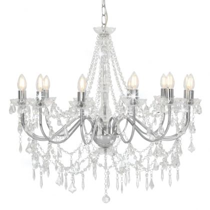 Полилей с кристали, сребрист, 12 х Е14 крушки